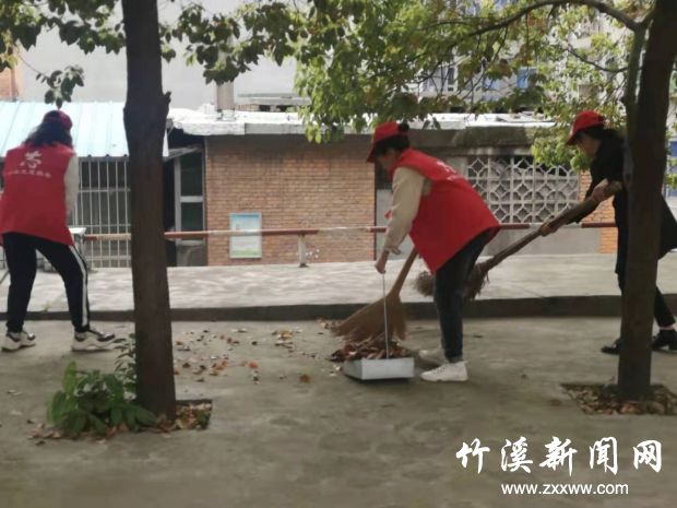 图为卫生整治组开展卫生清洁志愿服务活动