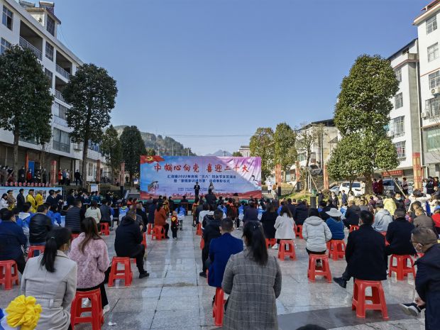 “三八”家庭文明建设图片1：主办单位：竹溪县妇联、汇湾镇政府，活动时间：2022年3月8日，具体主题：汇湾镇2022年庆祝“三八~妇女节文艺演出暨“家规家训进万家”活动表彰仪式